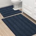 thumbnail image 1 of Bathroom Rugs Bath Rug Set 2 Piece Bathroom Contour Rug Toilet Mat Sets Non Slip Contour Bath Rug Ultra Thick Water Absorbent Striped Bath Mats Washable(36" x 24" Plus 20" x 24" U, Navy), 1 of 6