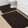 thumbnail image 1 of Bathroom Rugs Bath Rug Set 2 Piece Bathroom Contour Rug Toilet Mat Sets Non Slip Contour Bath Rug Ultra Thick Water Absorbent Striped Bath Mats(36" x 24" Plus 20" x 24" U, Chocolate), 1 of 6