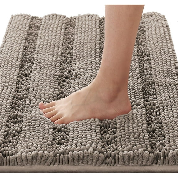 Bathroom Rugs Bath Rugs for Bathroom Non Slip Bath Mats Extra Thick Chenille Striped Rug 17" x 24" Absorbent Soft Shaggy Washable Dry Fast Bath Mats for Bathroom Floor - Taupe