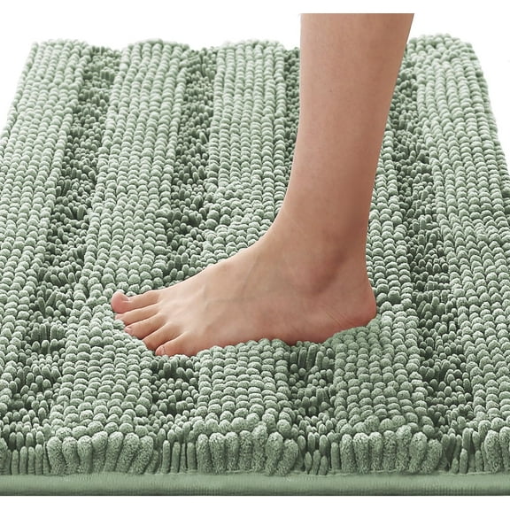 Bathroom Rugs Bath Rugs for Bathroom Non Slip Bath Mats Extra Thick Chenille Striped Rug 17" x 24" Absorbent Soft Shaggy Washable Dry Fast Bath Mats for Bathroom Floor - Sage
