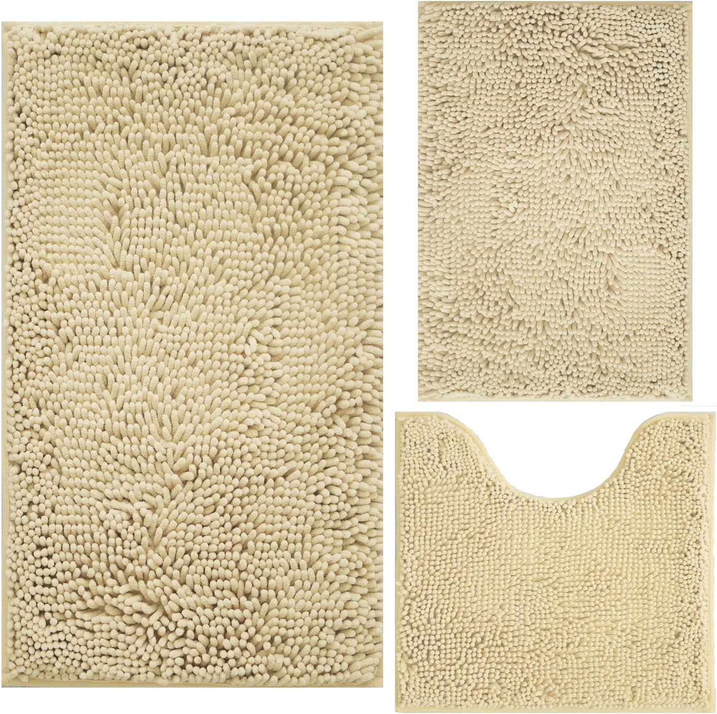 Bathroom Rugs Chenille 3-Piece Extra Soft and Absorbent Shag Bathroom ...