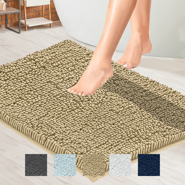 Bathroom Rugs, Chenille Bath Mats Microfiber, Beige,17x24", Mayshine
