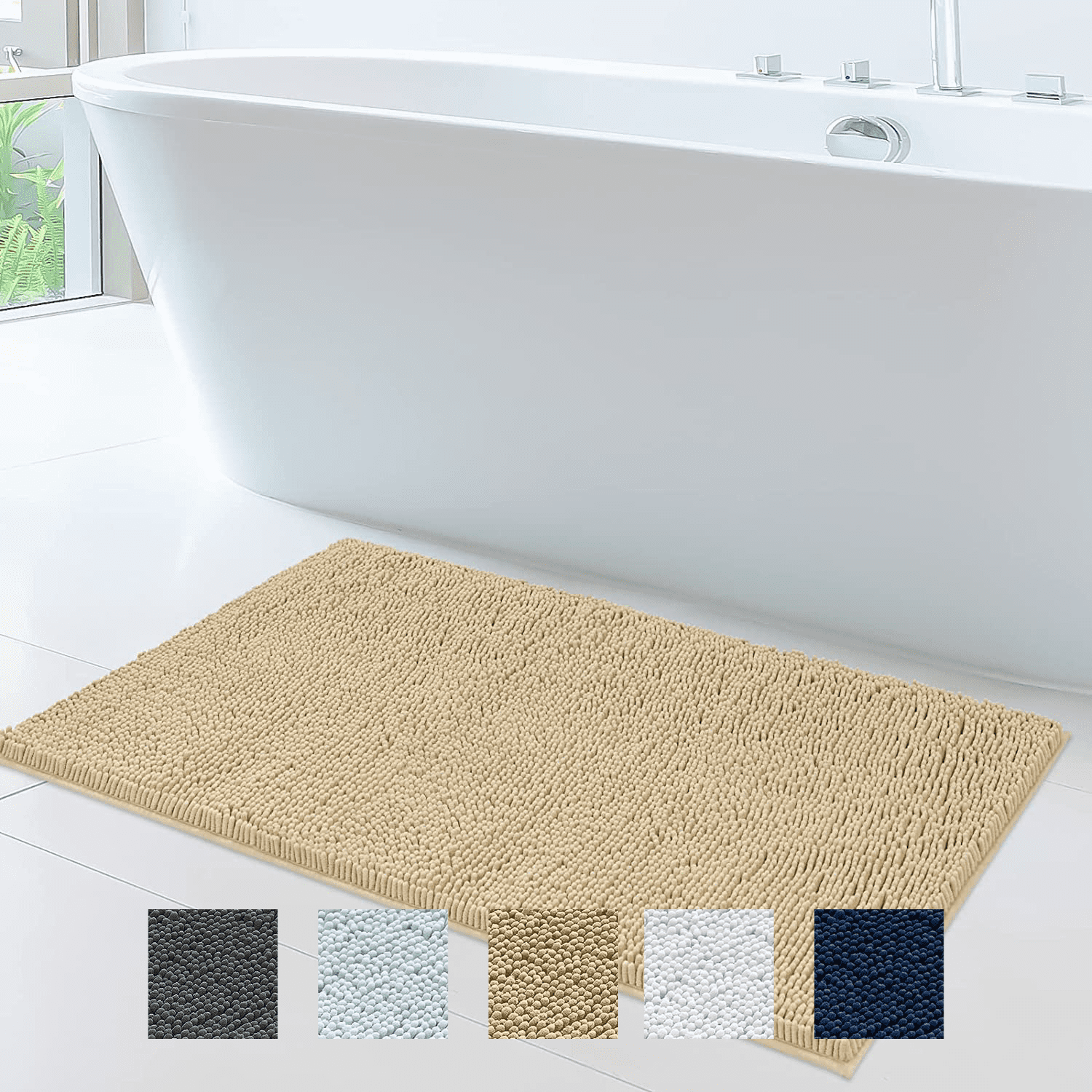 Bathroom Rugs, Chenille Bath Mats Microfiber, Beige, 24x39", Mayshine