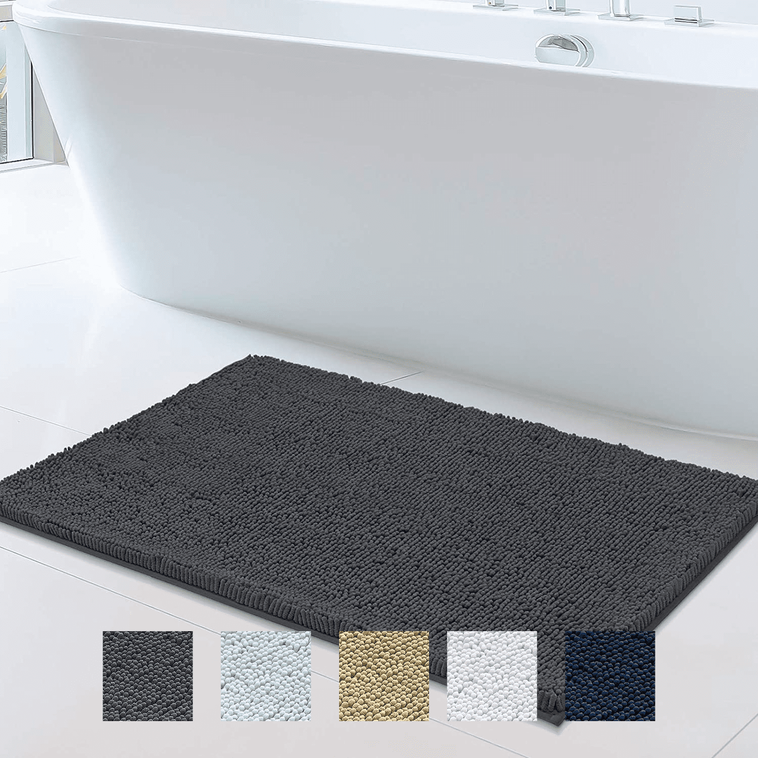 Bathroom Rugs, Chenille Bath Mats Microfiber, Charcoal Gray, 20x32,  Mayshine