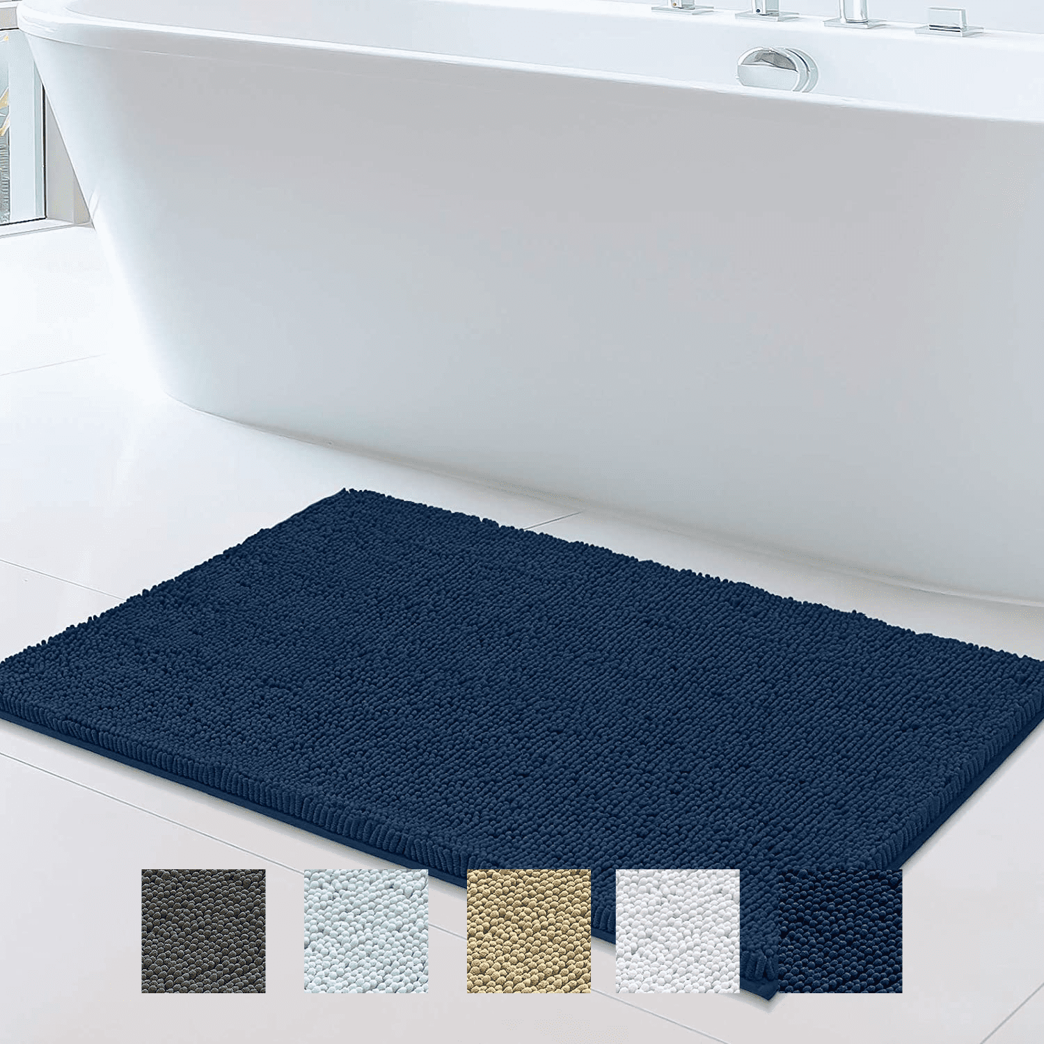 Bathroom Rugs, Chenille Bath Mats Microfiber, Dark Blue, 24x39", Mayshine