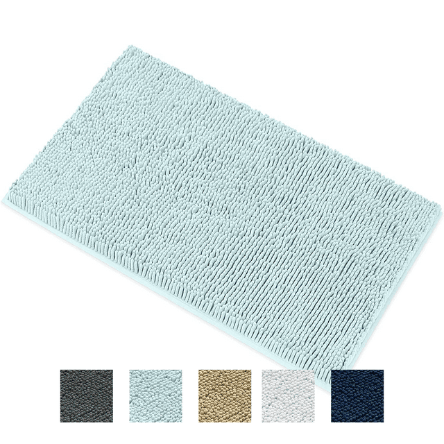 Mayshine Luxury Shaggy Chenille Bath Rug, Quick Dry Bathroom Rug Mat NonSlip Spa Blue, 20 x 32