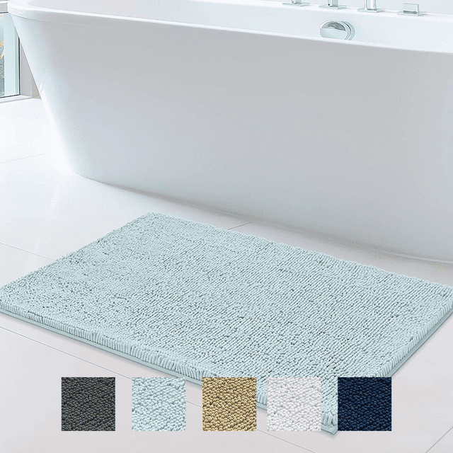 Mayshine Luxury Shaggy Chenille Bath Rug, Quick Dry Bathroom Rug Mat NonSlip, Spa Blue, 24 x 39