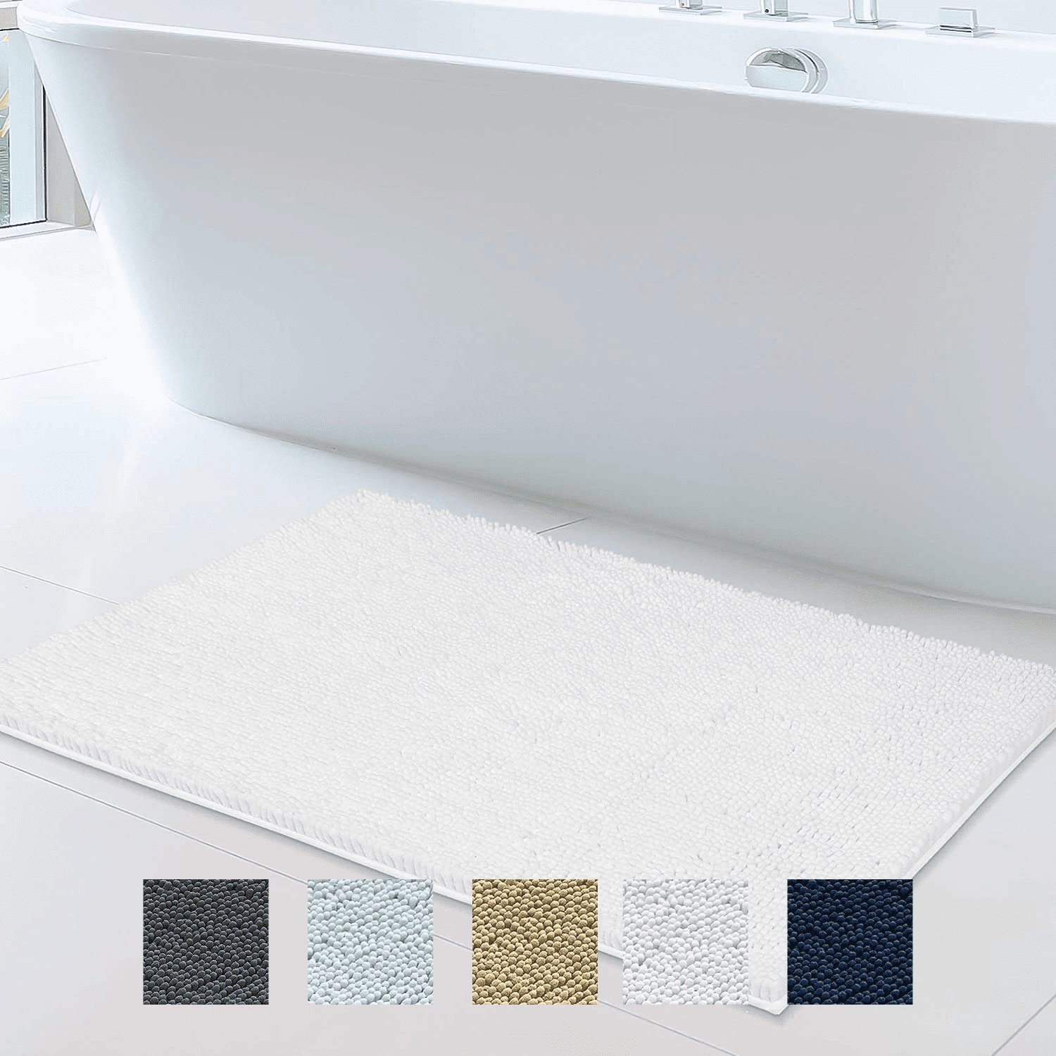 Bathroom Rugs, Chenille Bath Mats Microfiber, White, 24x39", Mayshine