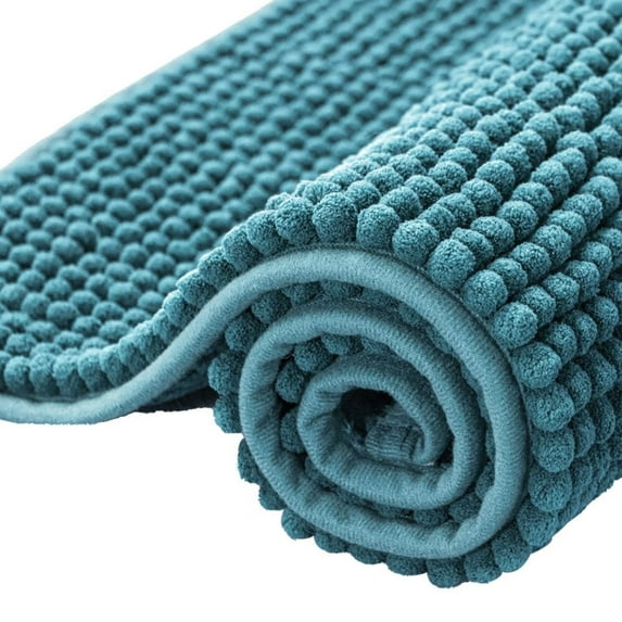 Bathroom Rugs Chenille Bath Rug Soft Short Plush Bath Mat Soft Shower Mat Water Absorbent Shower Mat Quick Dry Machine Washable(Stone Blue,16" x 24")