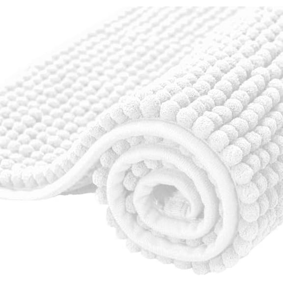 Bathroom Rugs Chenille Bath Rug Soft Short Plush Bath Mat Soft Shower Mat Water Absorbent Shower Mat Quick Dry Machine Washable (White, 20" x 32")