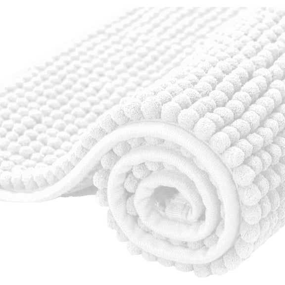 Bathroom Rugs Chenille Bath Rug Soft Short Plush Mat Shower Water Absorbent Quick Dry Machine Washable(White,18" x 24")