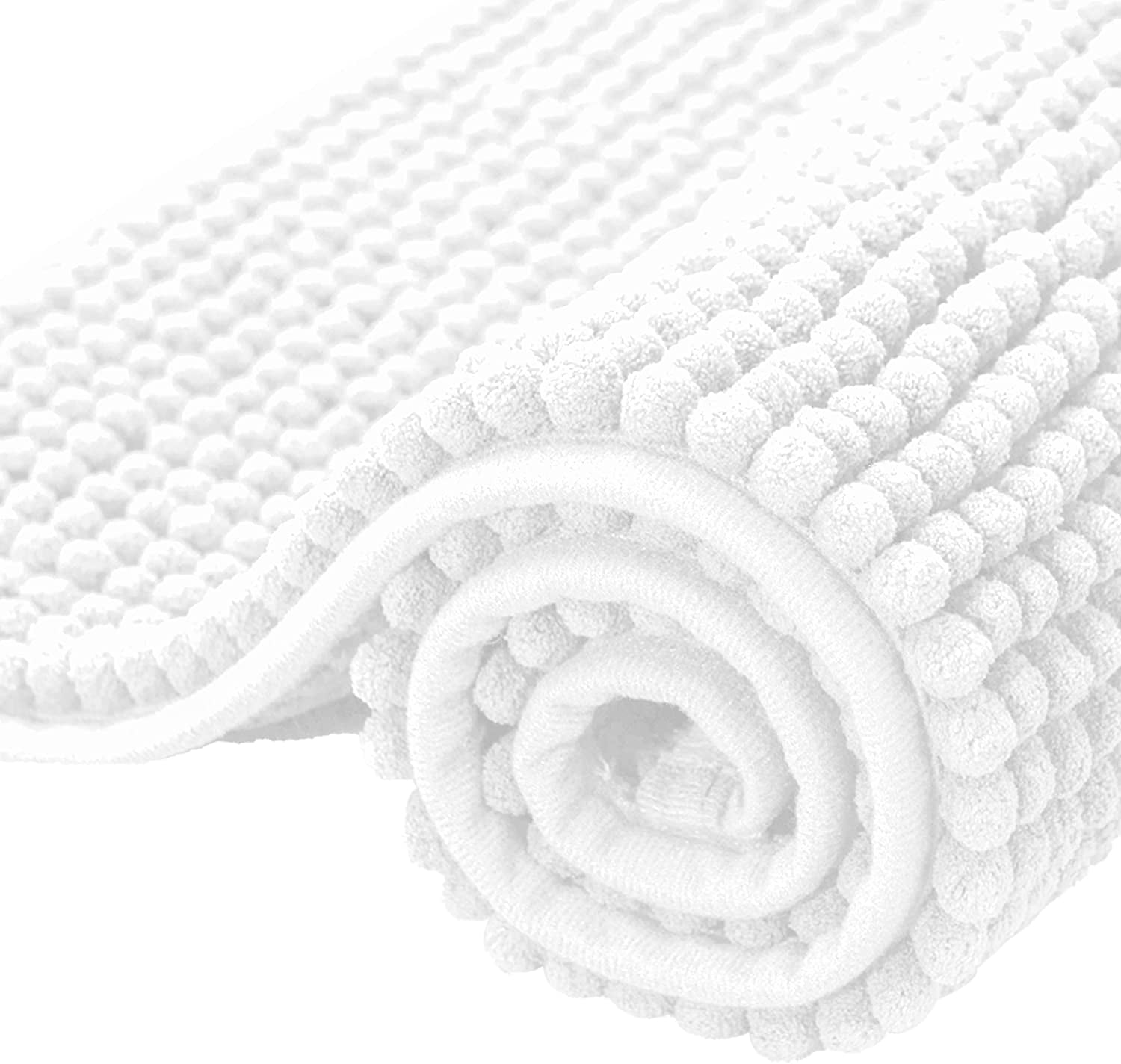 Luxurious White Chenille Medium Pile Washable Bath Mat