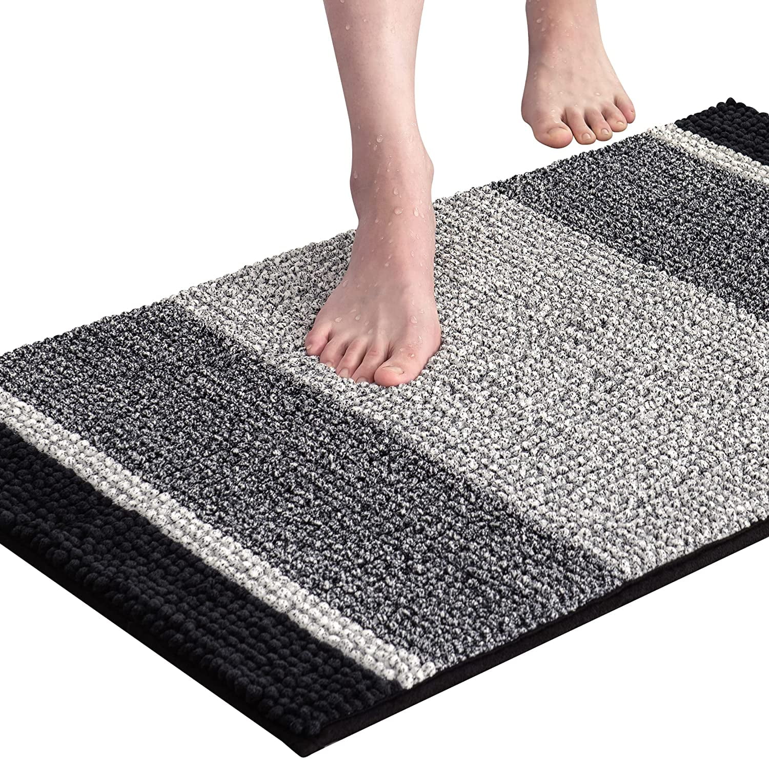 Bathroom Rugs Chenille Gradient Stripe Soft Plush Water Absorbent ...