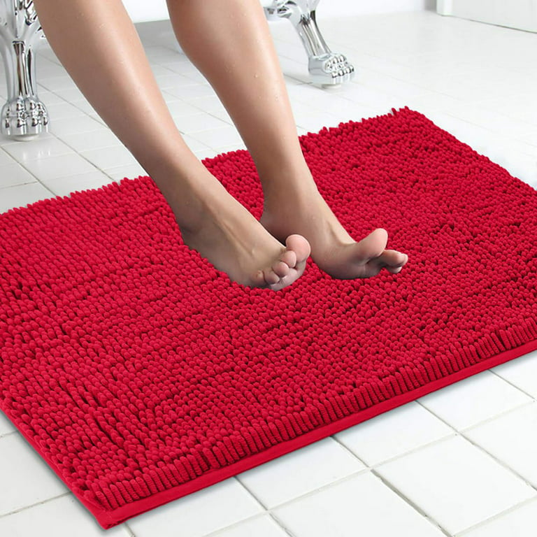 Susenc Bathroom Rugs Chenille Plush Bath Mat Water Absorbent Shower,Red,32x20inch, Size: 32 x 20