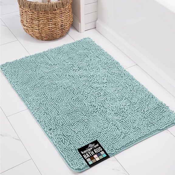 Bathroom Rugs Chenille Soft Absorbent Bath Rug Shaggy Shower Mat Quick Dry Machine Wash Bathmat Plush Carpet Mats for Tub Bathtub and Room Home Decor Accessories 24x17 Seafoam
