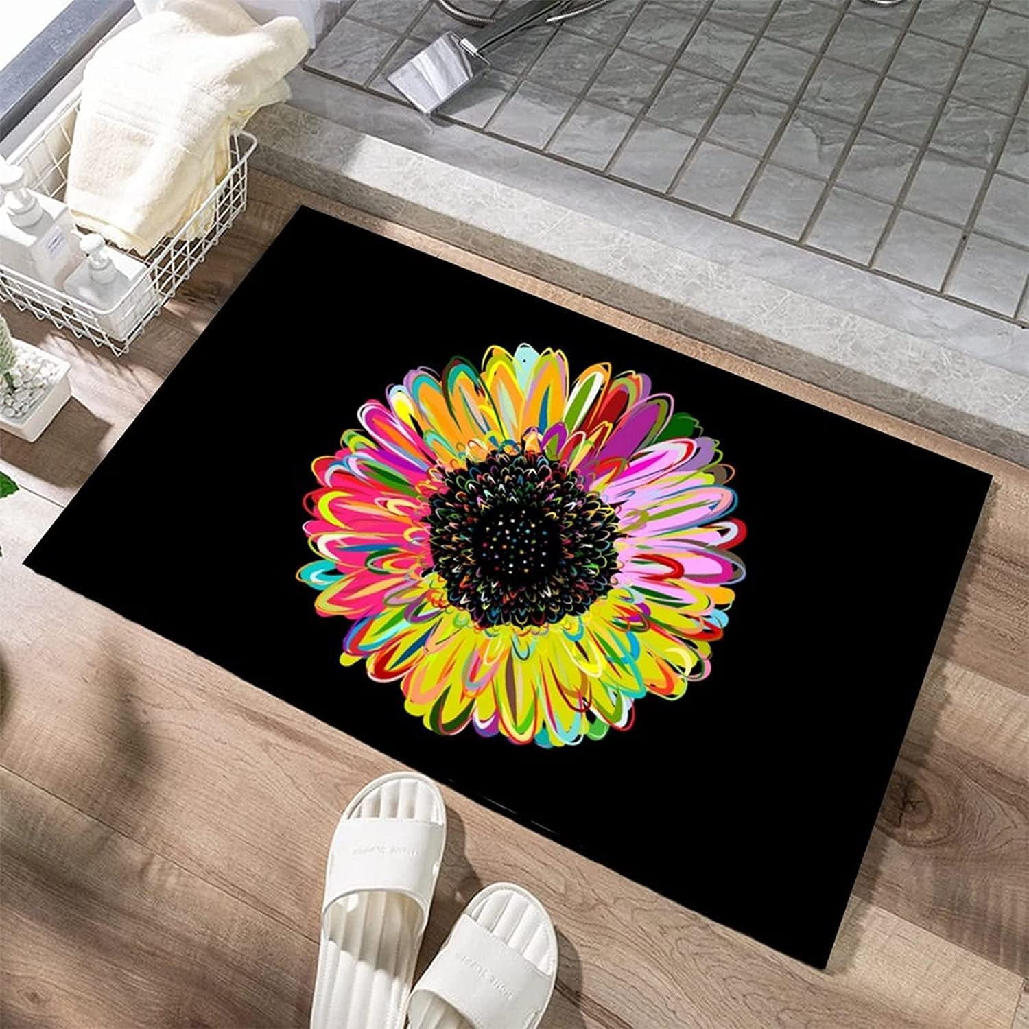 Bathroom Rugs Colorful Daisy Flower Watercolor Floral Bath Mats Non