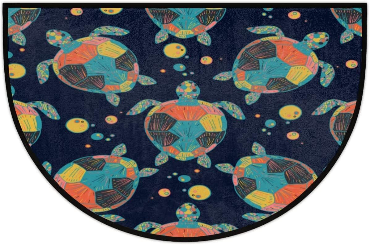 Bathroom Rugs Colorful Tortoise Half Round Door Mat, Sea Turtles Non