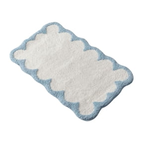 Bathroom Rugs, Cute Bath Mat, Blue and White Bath Mat, Scalloped Bath Mat, Fluffy Bathroom Rug Mat, 1Pcs Non Slip Washable Bath Mats, Absorbent Thick Mats 23.6x15.8 Inch
