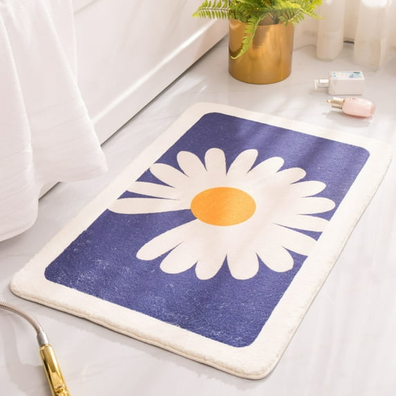 Bathroom Rugs Cute Daisy Bath Mat White and Blue Flower Decor Rug Non Slip Floor Carpet Indoor Small Bathmat Entry Mat Absorbent Machine Washable Bahtub Mats for Shower Bedroom 18"x 30"