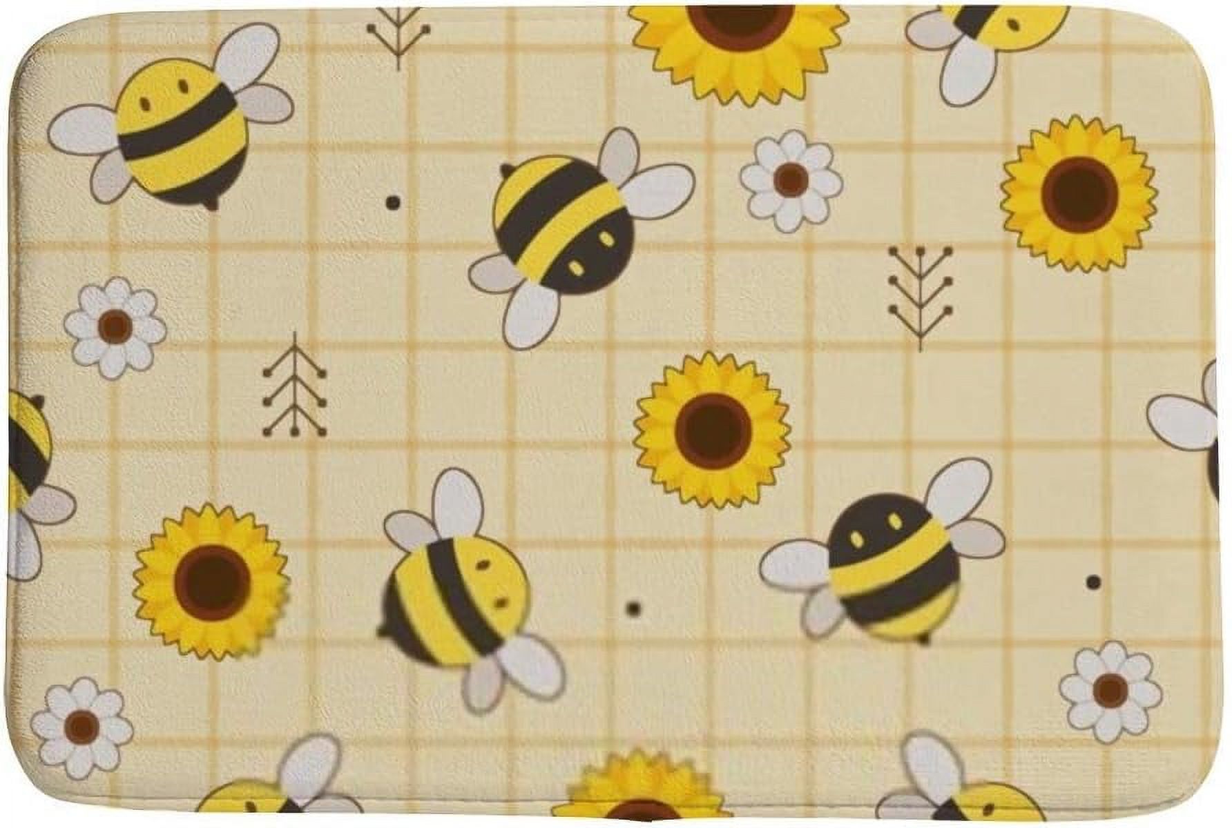 Bee Print Rug Bathroom Rugs Door Mat Floor Mat Super Cozy Cute Bee and Sunflower ...