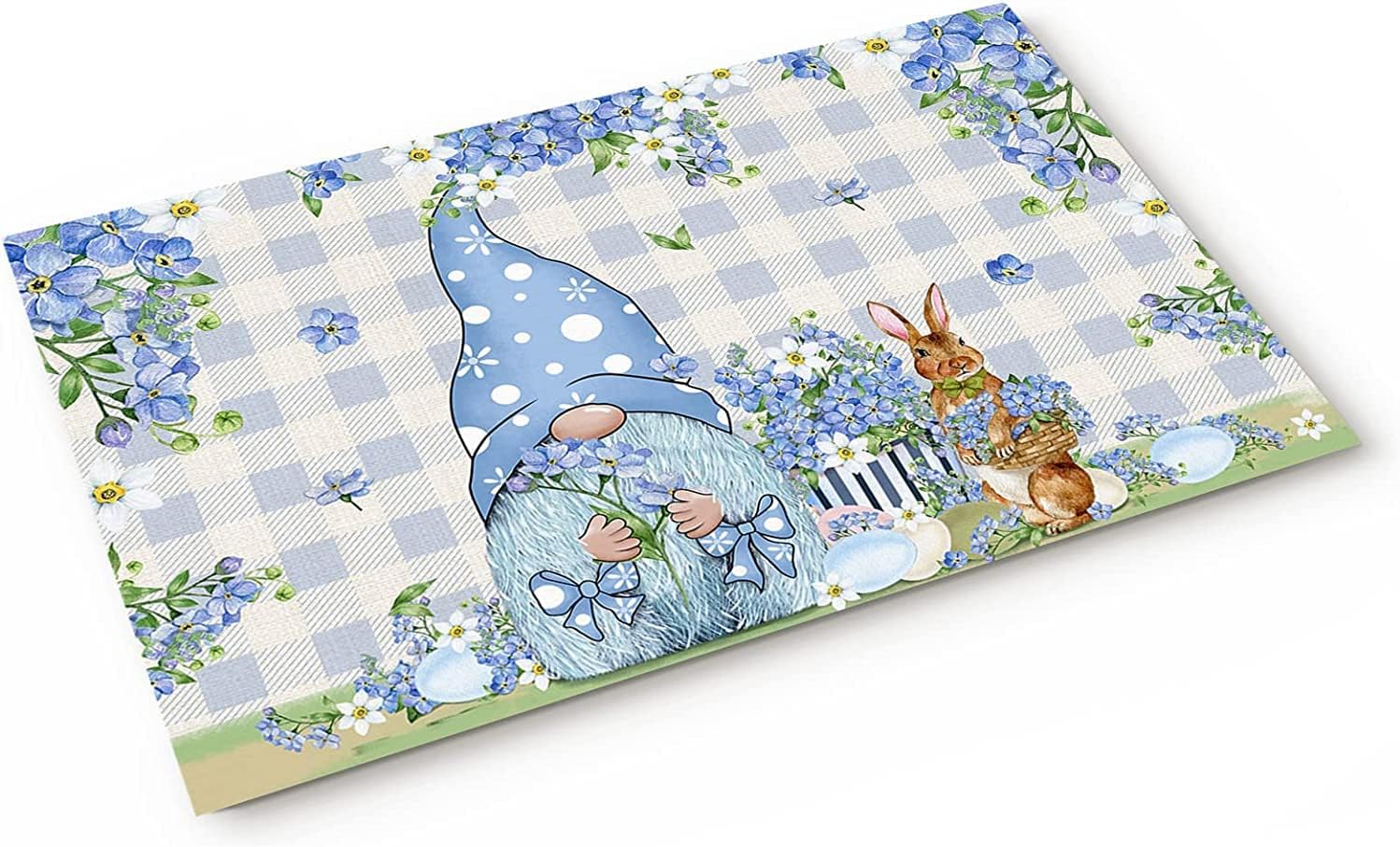 Bathroom Rugs Easter Doormat Gnome Bunny Flowers Mats Blue