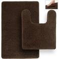 thumbnail image 1 of Bathroom Rugs, Extra-Thick Memory Foam Bath Mat, Ultra-Soft Chenille Microfiber, Highly Absorbent, Machine Washable, Shaggy Bath Mats for Bathroom, Non-Slip (21x32 + 20x22, 2pcs) Brown, 1 of 6