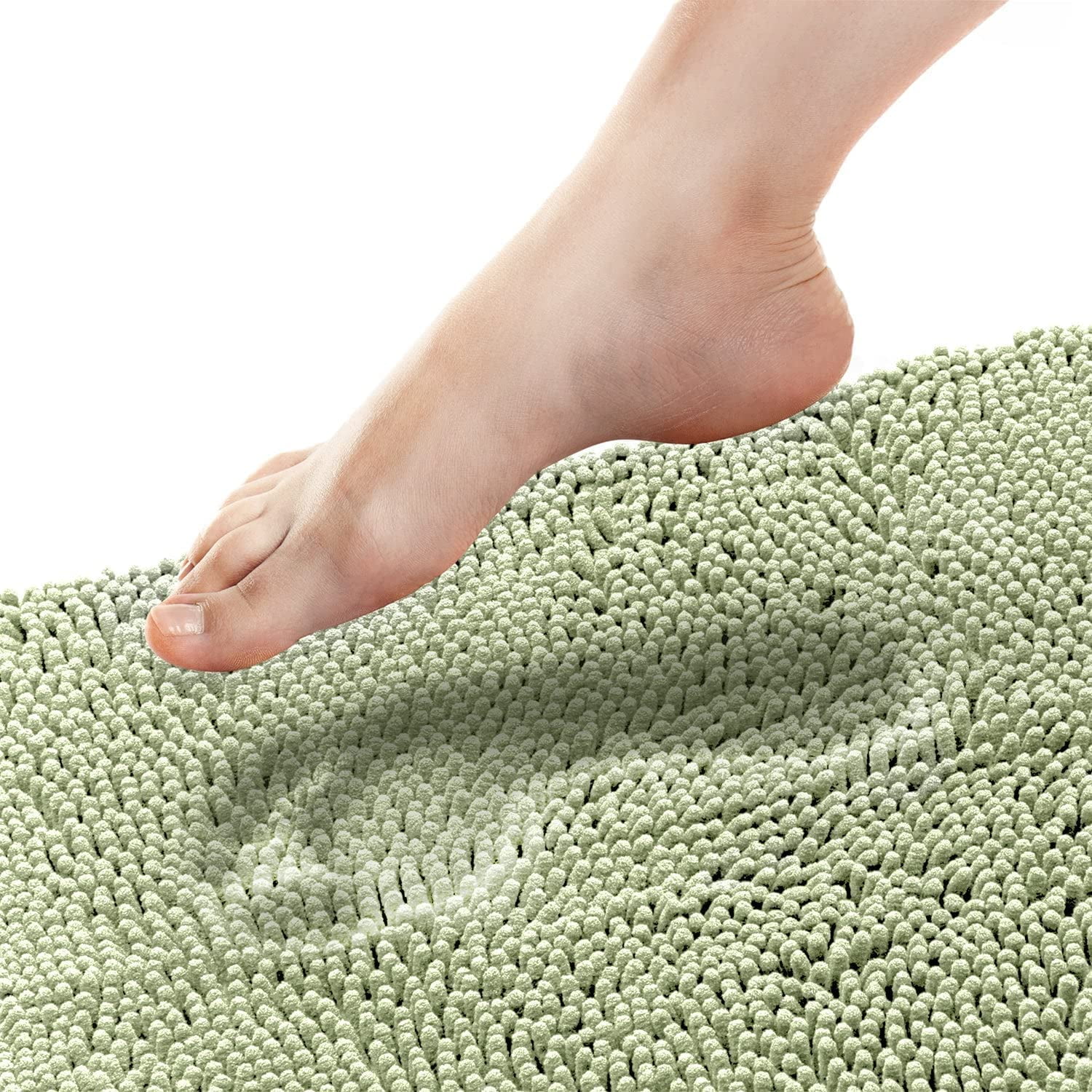 Bathroom Rugs, Extra-Thick Memory Foam Bath Mat, Ultra-Soft Chenille Microfiber, Highly Absorbent, Machine Washable, Shaggy Bath Mats for Bathroom, Non-Slip (21"x32") Sage Green
