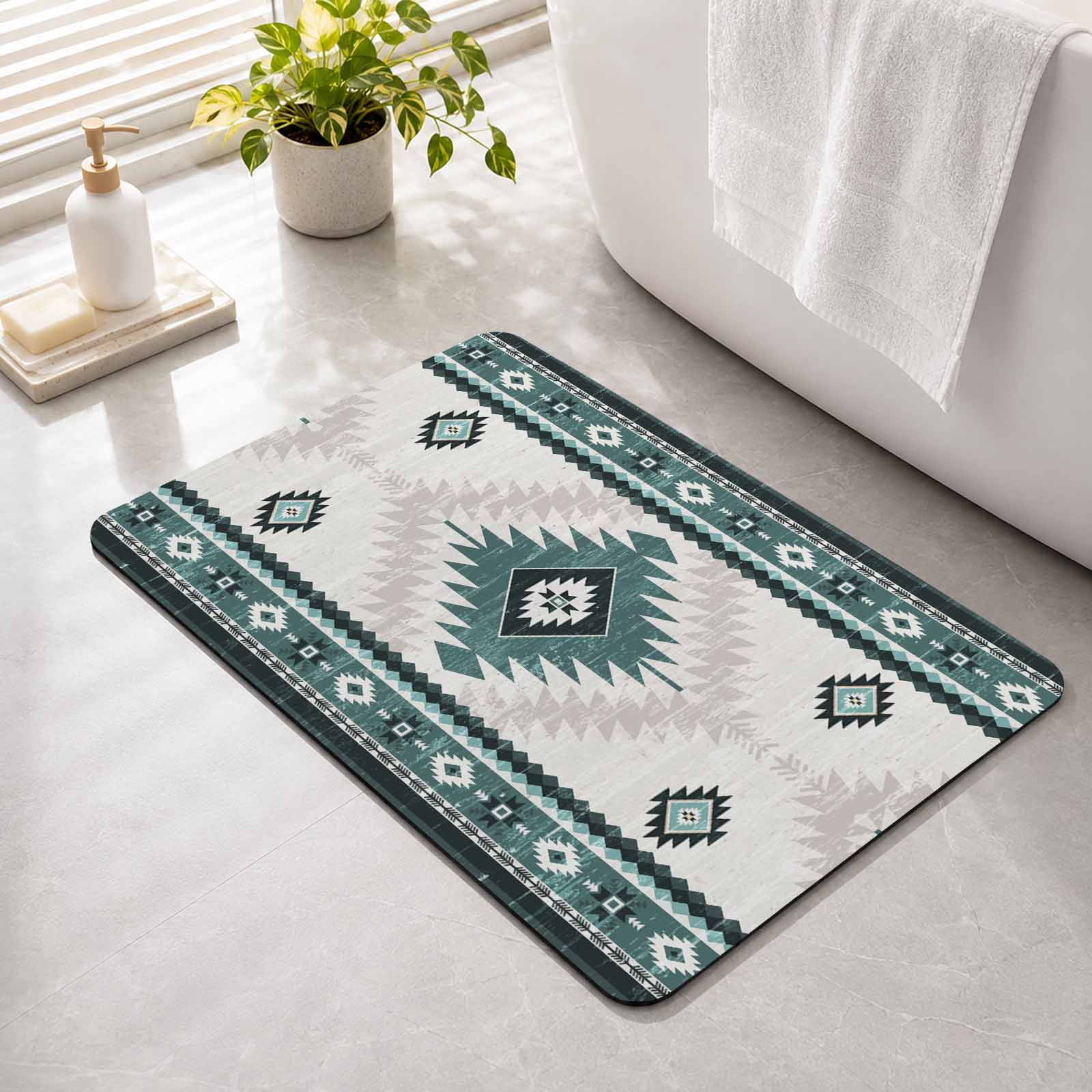 Bathroom Rugs Green Bohemian Bath Mat Absorbent Quick Dry Bathroom ...