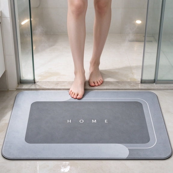 Bathroom Rugs, HOME Pattern Absorbent Bath Mat, Non‑Slip Soft Microfiber Floor Mat for Shower Bathroom Decor, Machine Washable