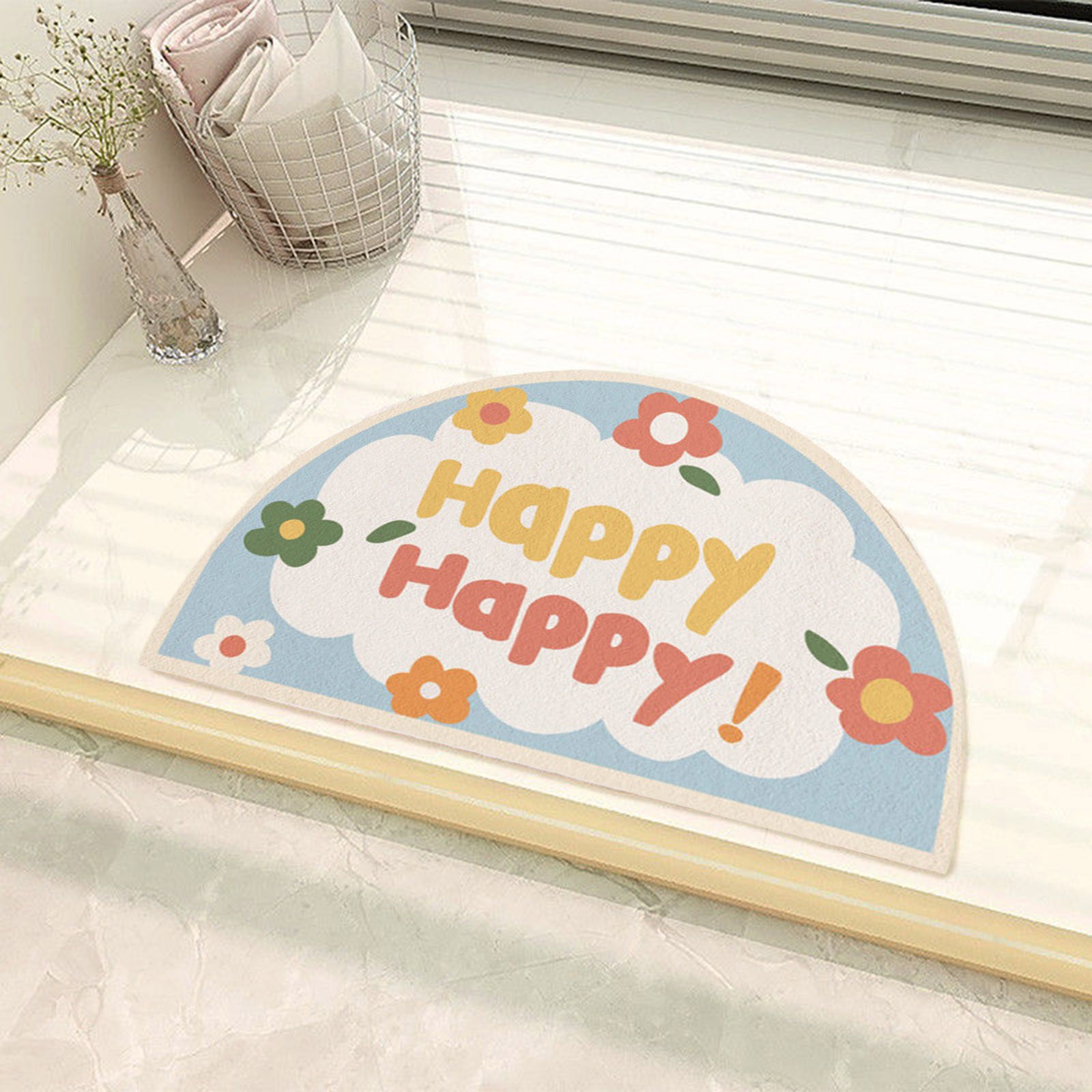 Bathroom Rugs Half Circle Bath Mat Cute Sun Bath Mats Retro Bohemian