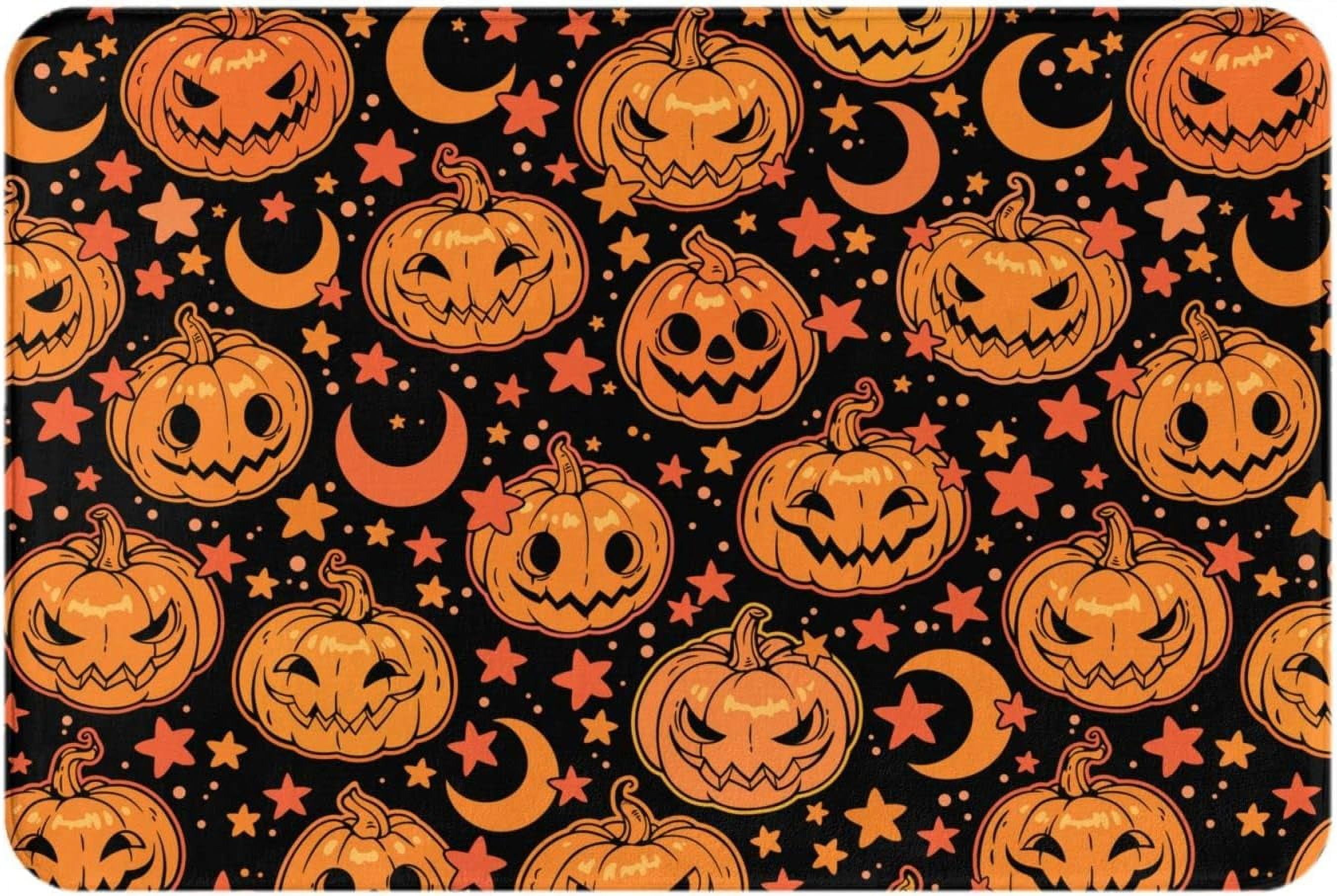 Bathroom Rugs Halloween Pumpkin Moon Stars Bath Mat Soft NonSlip Rugs