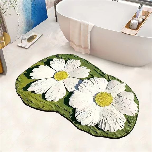 Bathroom Rugs Household Bathroom Flower Non-slip Quick-drying Diatomaceous Earth Absorbent Mat Area Rug