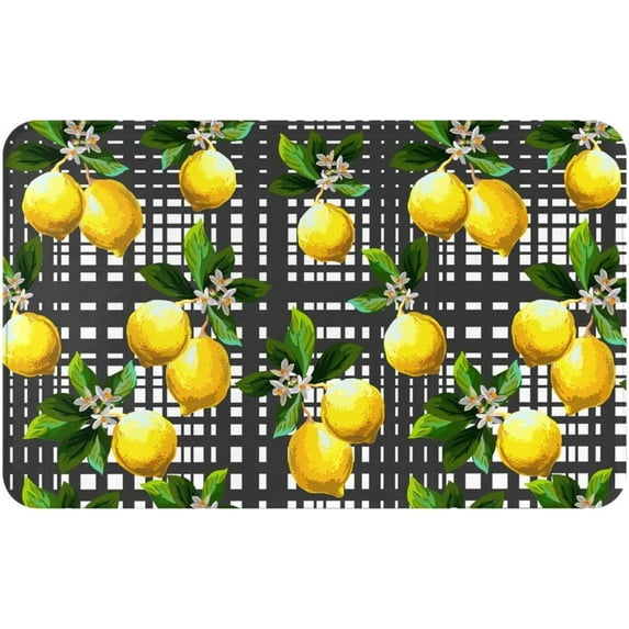 Bathroom Rugs Lemon Fruit On Checkered Bath Mat Soft Non-Slip Rugs for Indoor Outdoor Kitchen, Personalized Doormat for Home Decor 18x30In