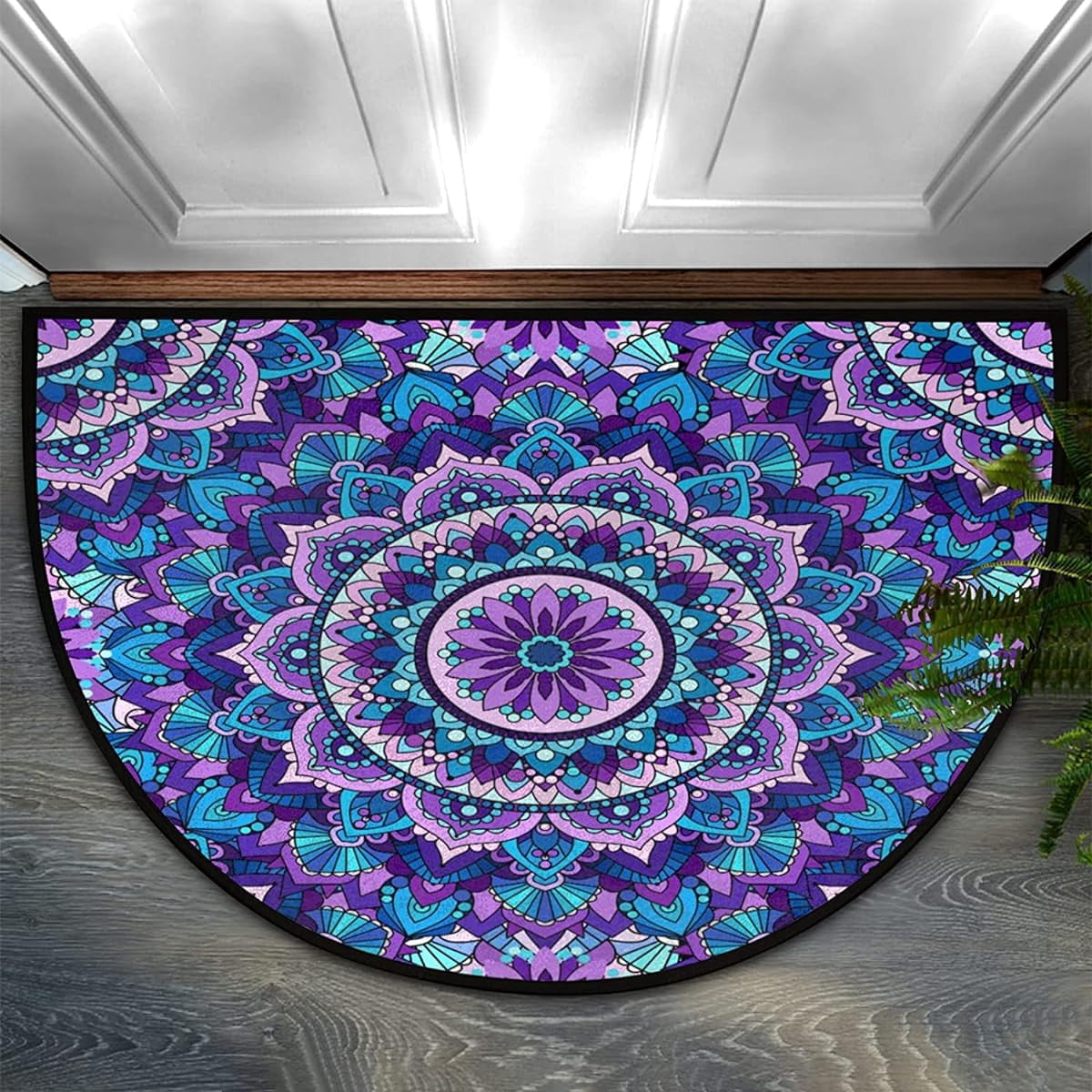 Bathroom Rugs Mandala Flower Half Round Door Mat, Ethnic Mandala Half ...