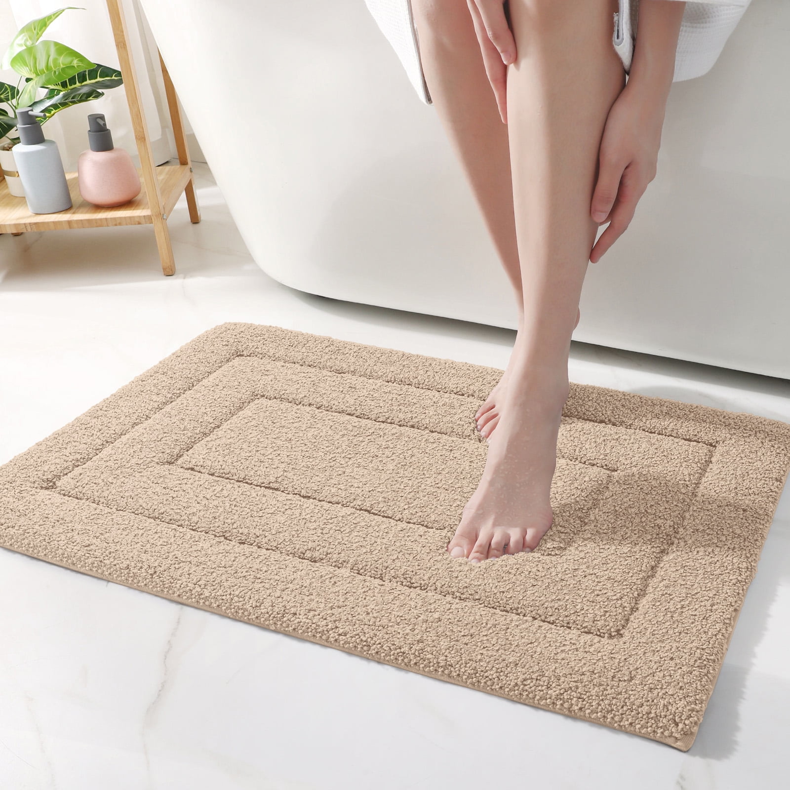 Bathroom Rugs Mat,16x24,Non Slip Bath Mat,Ultra Soft Absorbent Bath Rug,  Washable Bathroom Mats for Shower,Beige 