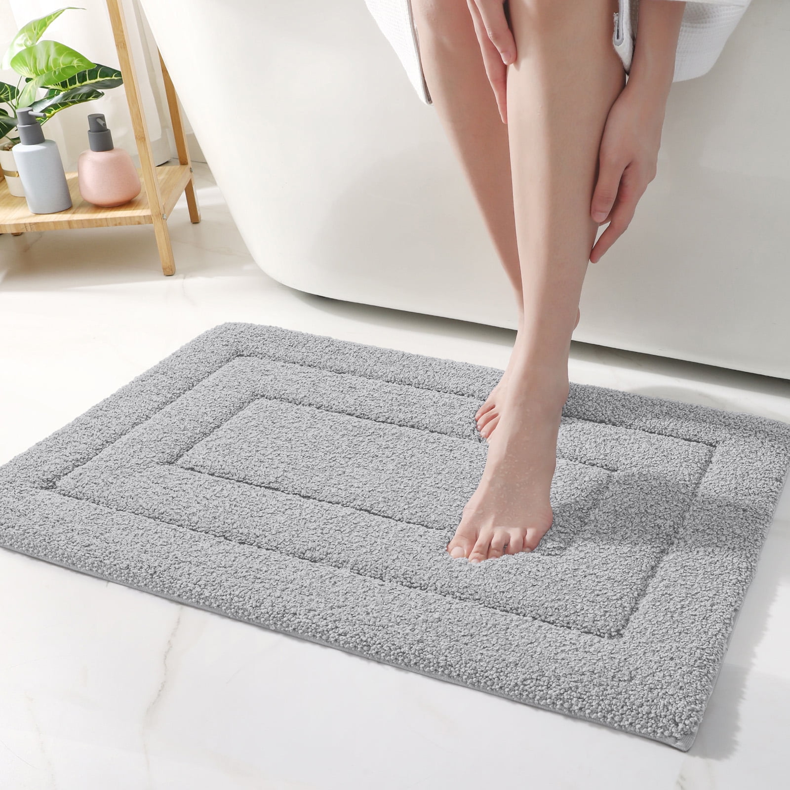 DEXI Bath Mat Bathroom Rug Absorbent Non-Slip Washable Shower Floor Mats  Small Carpet 16x24,Dark Gray Light Grey and White