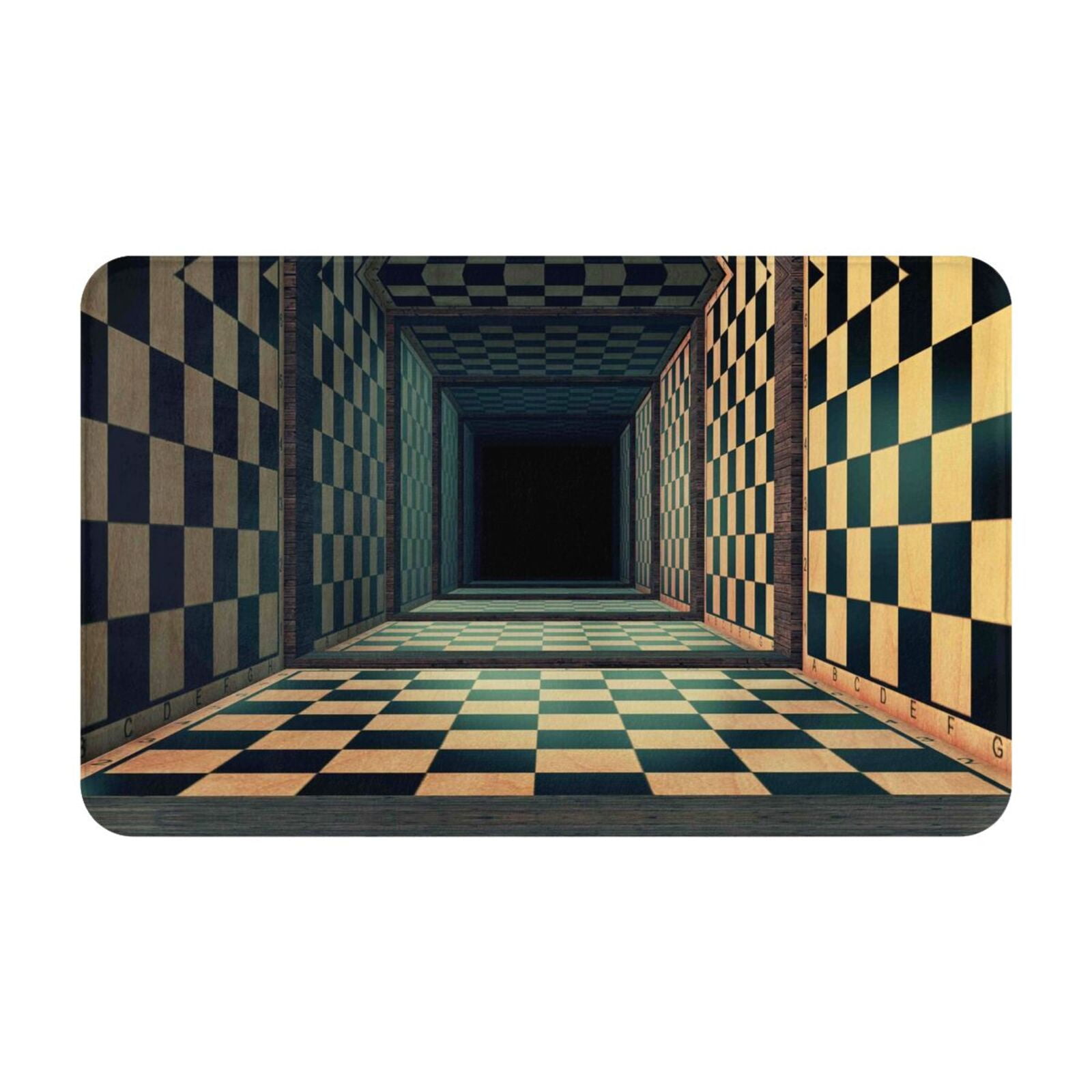 Bathroom Rugs Mat 3d Abstract Chess Board，Black and White Chessboard
