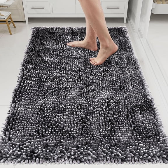 Bathroom Rugs Mat 72 x 48, Soft Absorbent Chenille Bath Rugs, Rubber Backing Bath Mats for Bathroom Floor, Tub, Shower, Bedroom, Home Decor Accessories, Quick Dry Machine Washable, Dark Grey