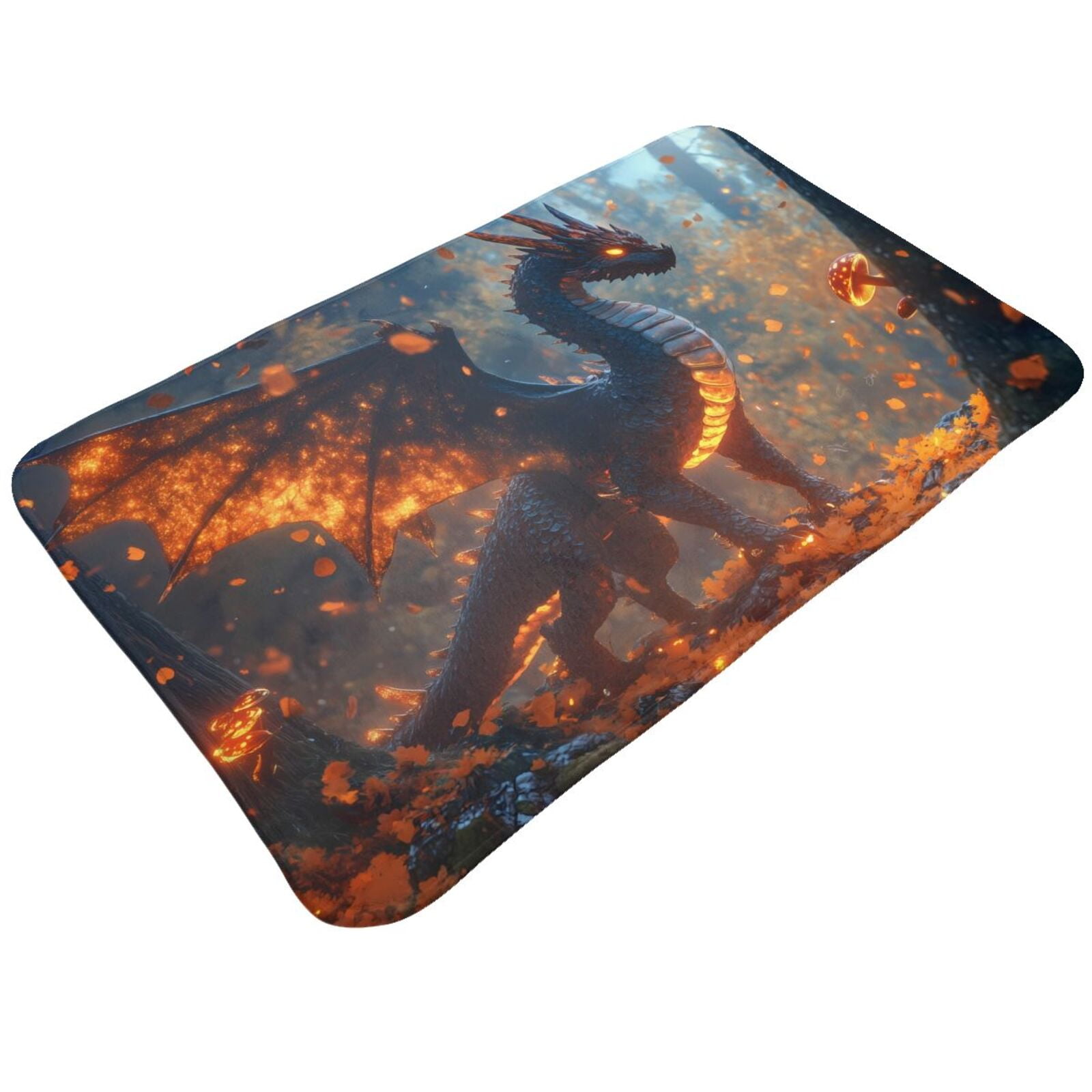 Bathroom Rugs Mat Autumn Maple Leaf Fire Dragon A Entryway Indoor