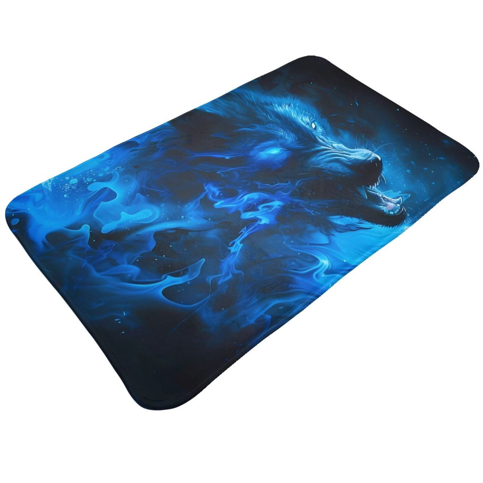 Bathroom Rugs Mat Blue Fire Cool Wolf Entryway Indoor Door Mat