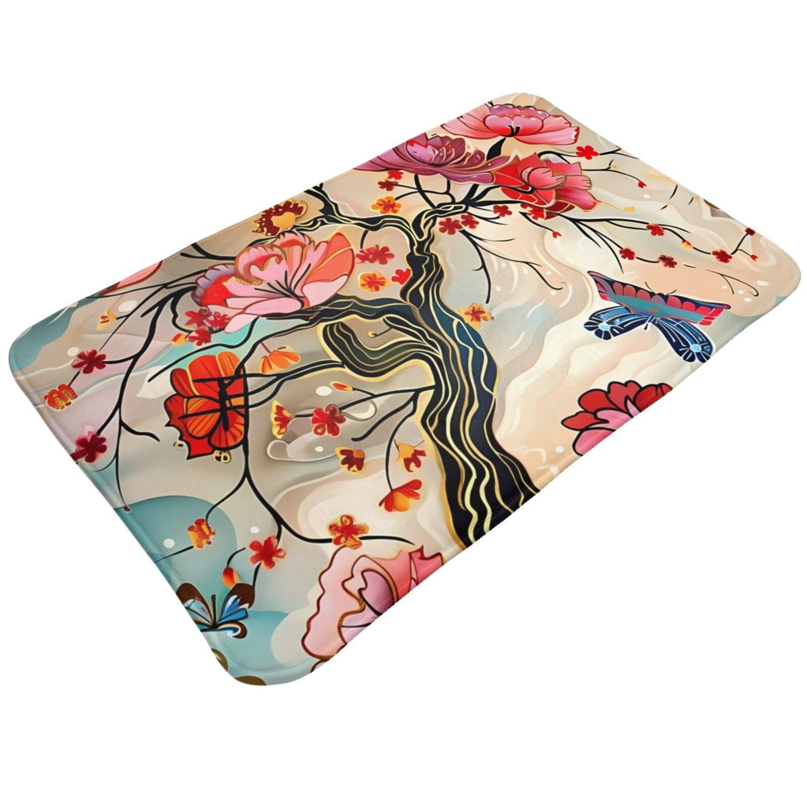 Bathroom Rugs Mat Butterflies And Flowers Painting Entryway Indoor
