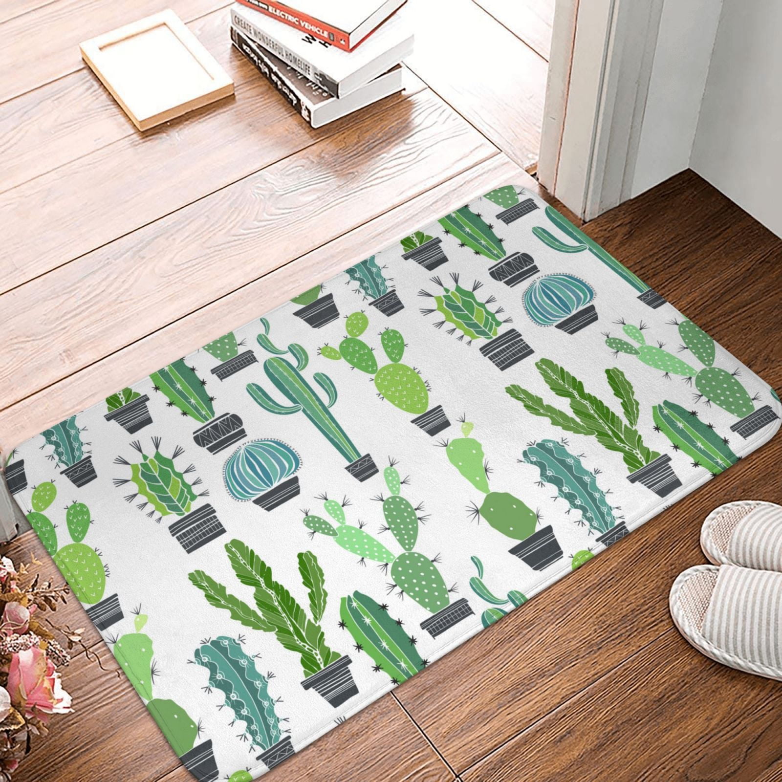 Bathroom Rugs Mat, Cactus Potted Plant Entryway Indoor Door Mat Kitchen