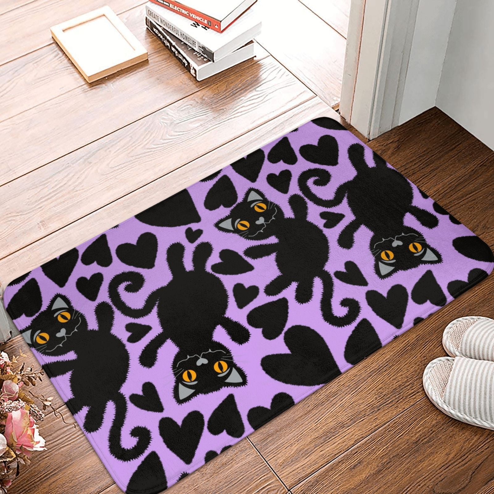 Bathroom Rugs Mat, Cartoon Black Cats Entryway Indoor Door Mat Kitchen