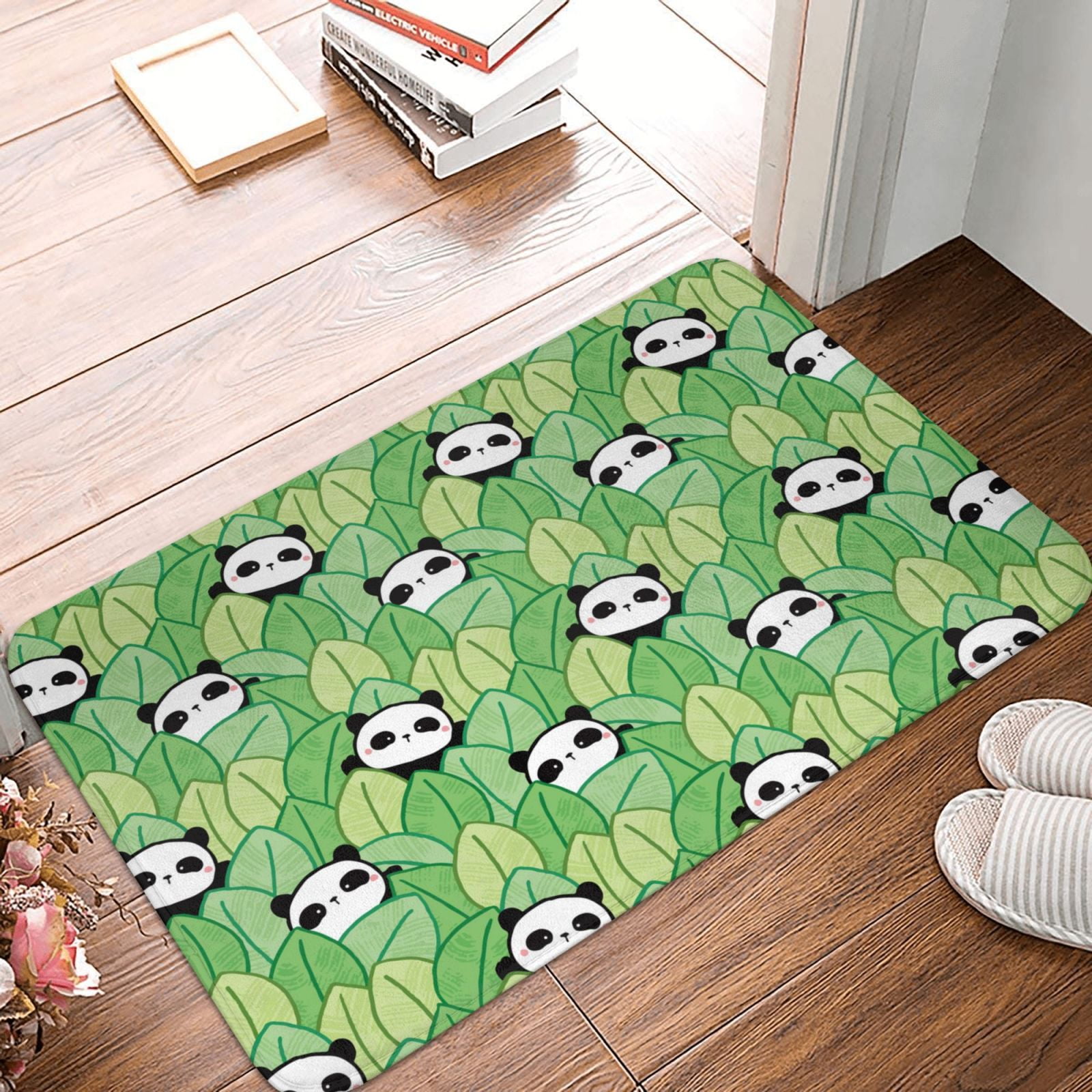 Bathroom Rugs Mat - Cartoon Panda And Leaf 1 Entryway Indoor Door Mat ...