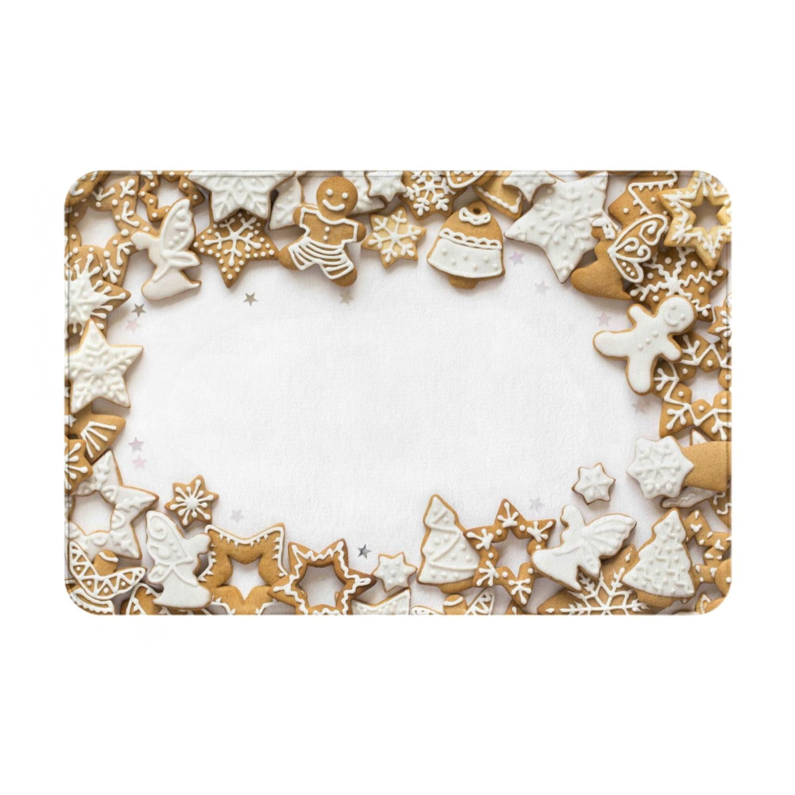 Bathroom Rugs Mat, Christmas Gingerbread Cookies Snowflake Washable Non