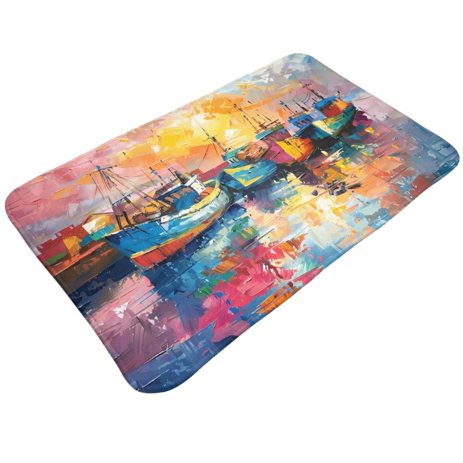 Bathroom Rugs Mat Colorful Fishing Boats Entryway Indoor Door Mat