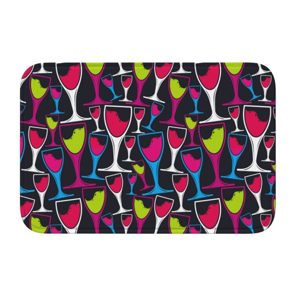 Bathroom Rugs Mat, Colourful Wine Glass Print Washable Non Slip Bath Kitchen Mat for Floor, Welcome Mat for Front Door Entryway Rug Indoor Door Mat Small Rugs 24x16 Inch