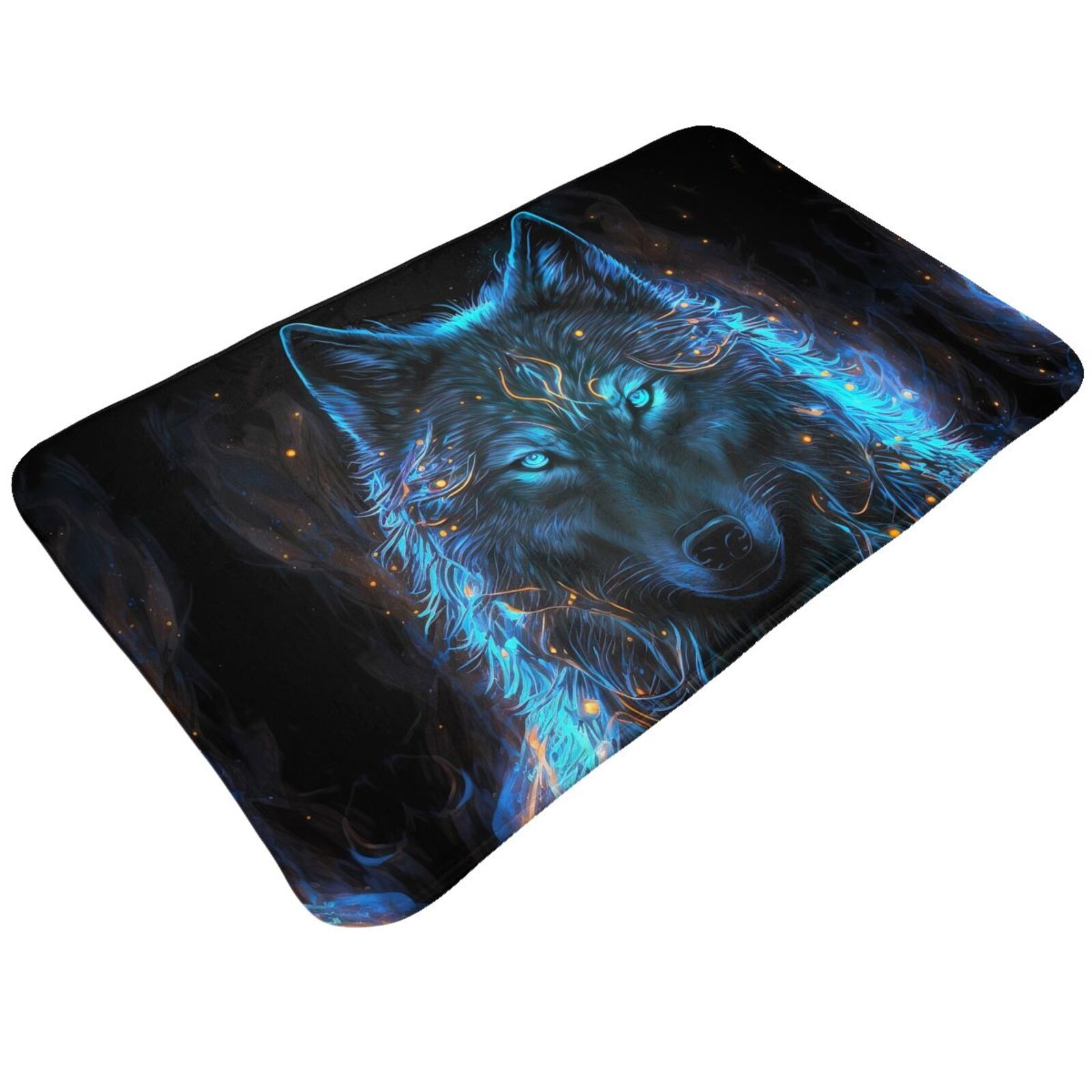 Bathroom Rugs Mat Cool Blue Light Wolf Entryway Indoor Door Mat