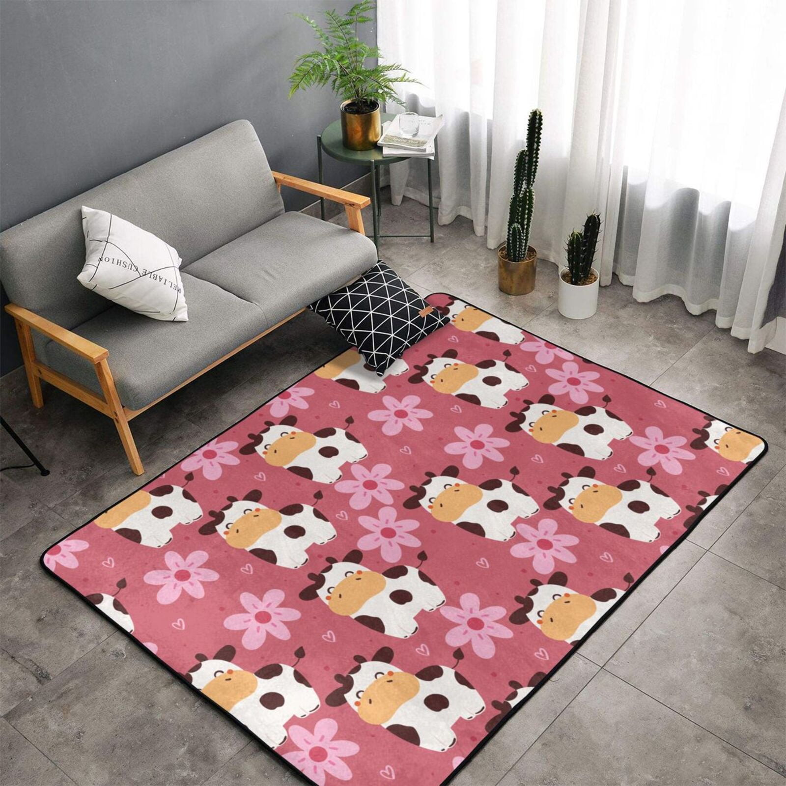 Bathroom Rugs Mat, Cow And Flower NonSlip Bedroom Rug & Carpets