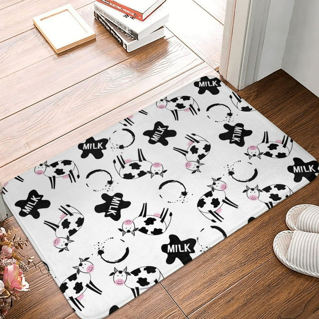 Bathroom Rugs Mat, Cute Cow And Milk Stains Entryway Indoor Door Mat Kitchen Bedroom Rugs Mat